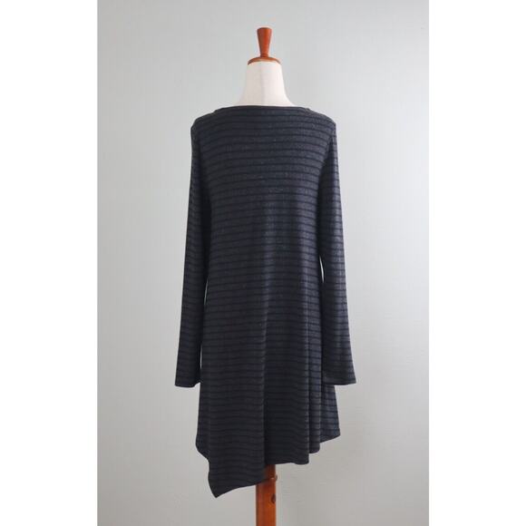 KOZAN $118 Soft Stretch Heather Striped Asymmetric Tunic Tee Top Size Small - Picture 4 of 6